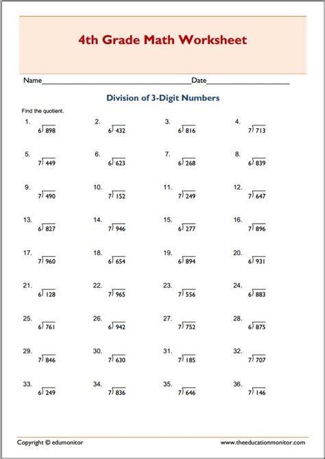 Division activities and worksheets for grade 3. Three digit division no remainders math worksheets