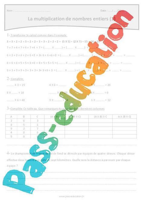 Sens De La Multiplication Nombres Entiers Cm1 Exercices Pdf à