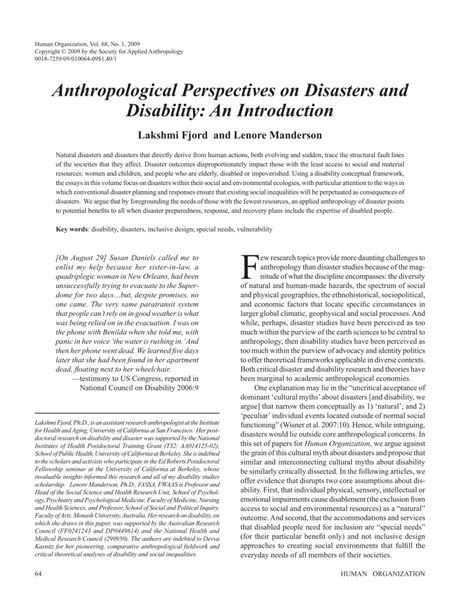 Pdf Anthropological Perspectives On Disasters And Disability An
