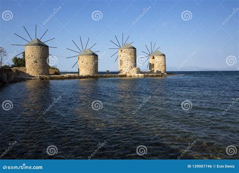 Windmills Of Chios Island Greece Travel Concept Photo Stock Photo