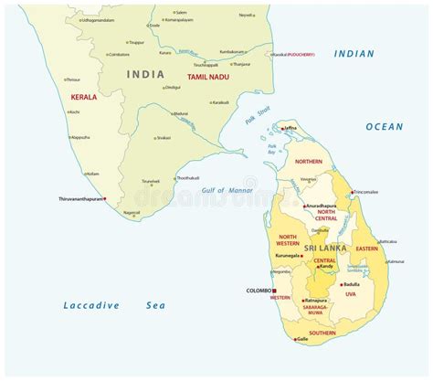 Sri Lanka And South India Administrative Map Stock Vector