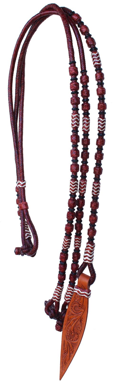Horse Western Tack Cherry Leather Rawhide Romel Romal Reins Tooled