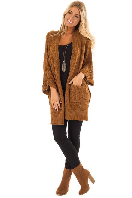 Camel Knit Cardigan With Pockets Lime Lush Boutique