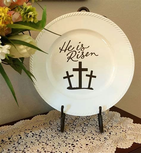 For easy to follow instructions check out my guest post over on party delights! He Is Risen Easter plate. Made with Cricut, vinyl, and plate. in 2020 | Cricut easter ideas ...