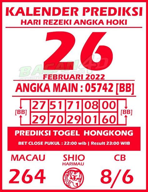 Kalender Prediksi Togel Hongkong 26 Februari 2022 Bacan4d Angka Main