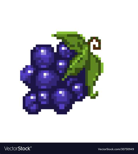 Pixel Art Bunch Grapes Icon 32x32 Royalty Free Vector Image