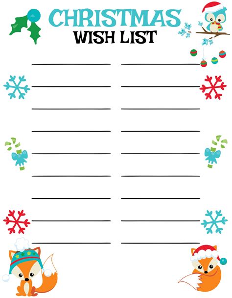 printable christmas wish list template