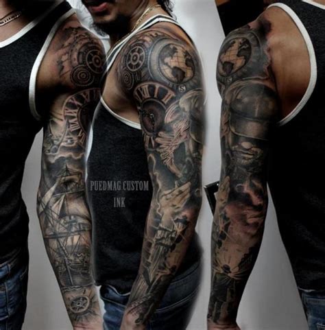 Gear Realistic Galleon Sleeve Tattoo By Puedmag Custom Ink