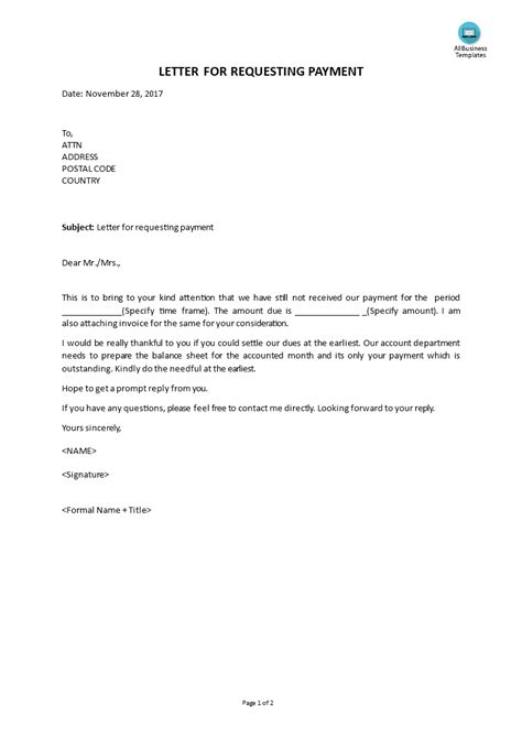 Payment Letter Template