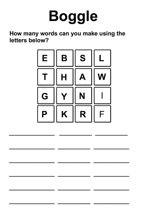 Printable Boggle Word Game Word Puzzles For Kids Word Games For Kids