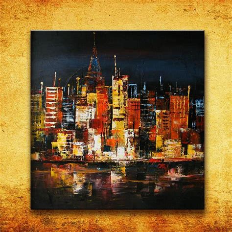 24 X 24 Hand Painted Cityscape Oil Painting Home Decor Free