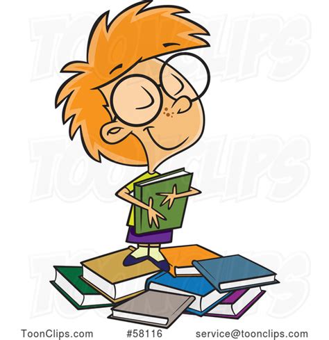 Cartoon Girl Hugging A Book On A Pile 58116 By Ron Leishman
