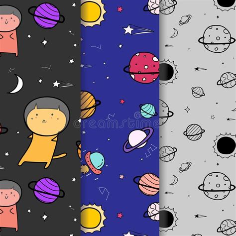 Set Of Hand Drawn Cute Cats Vector Pattern Background Doodle Funny