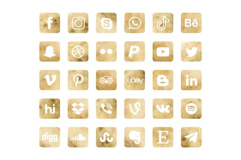 Square Gold Social Media Icons By North Sea Studio