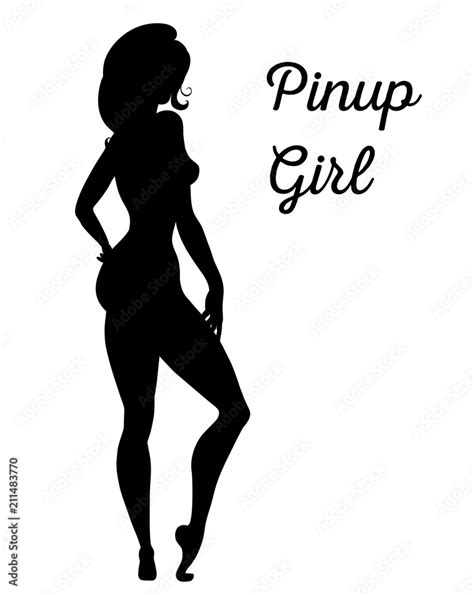 Black Silhouette Of Standing Sexy Pinup Girl Stock Vector Adobe Stock