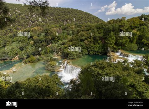 Scenic View Of Waterfalls Cascades And Lush Foliage At The Krka