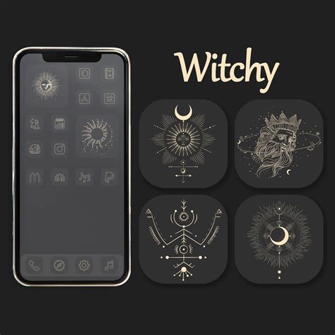 Dark Grey Minimal App Icons Black Boho Widgets Celestial Etsy