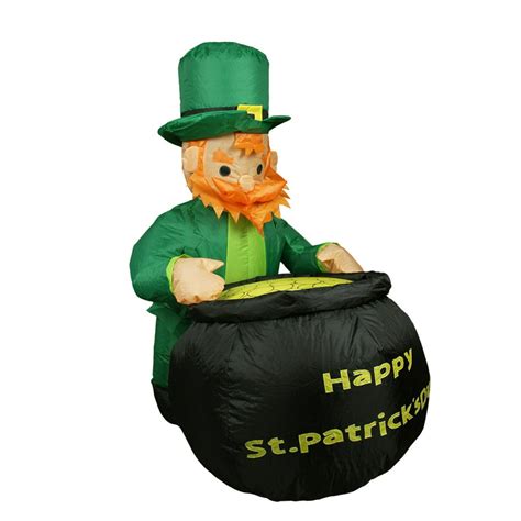 4 Inflatable Lighted Leprechaun With Pot Of Gold St Patricks Day
