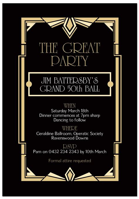 Gatsby Ball Birthday Invitations Gatsby Invitations Great Gatsby