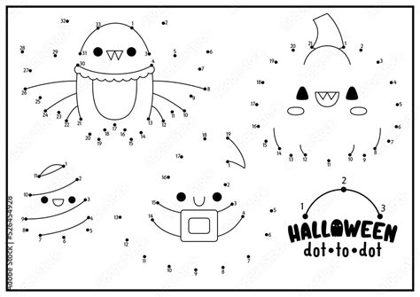 Vector Halloween Dot To Dot And Color Activity With Cute Kawaii