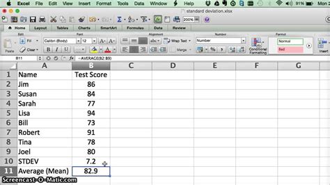 Microsoft Excel Calculating Standard Deviation Youtube