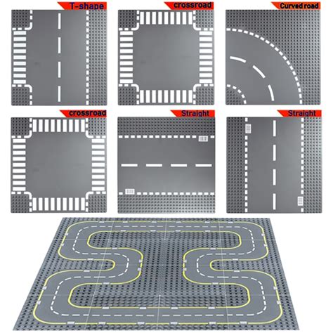 city road street baseplate straight crossroad curve t junction building blocks base plates
