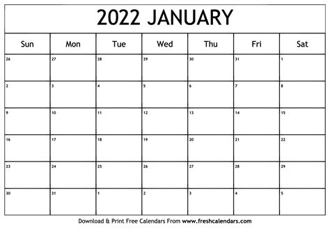 A Printable January 2022 Calendar Printables Free Blank