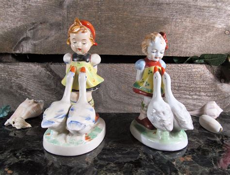 Girl With Geese Figurine Occupied Japan Vintage Porcelain Country