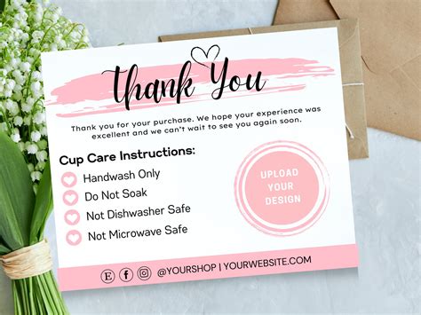 Cup Care Instructions Card Template Editable Tumbler Washing Etsy