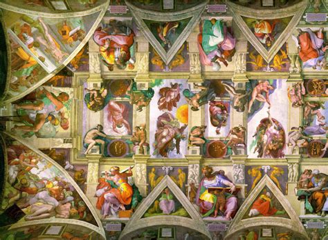 This gallery is currently limited to the frescos and does not cover previous paintings on the ceiling before, or the architecture of the ceiling. Sistine_Chapel_ceiling_left - Household Decoration
