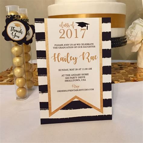 Graduation Party Invitation In Black Gold Instant Download Etsy