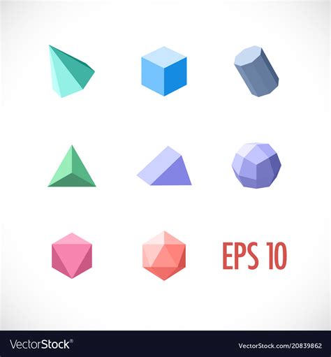 Polygon 3d Objects Set Icons Royalty Free Vector Image