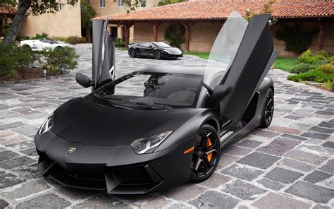 Black Car And Lamborghini Image Lamborghini Aventador Open Doors