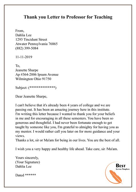 Thank You Letter To Professor For Letter Of Recommendation • Invitation