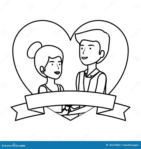 Recently Married Couple In Heart Frame Stock Illustration