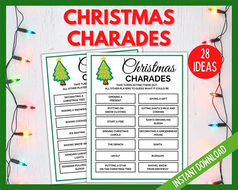 Christmas Charades Christmas Party Charades Game Printable Holiday