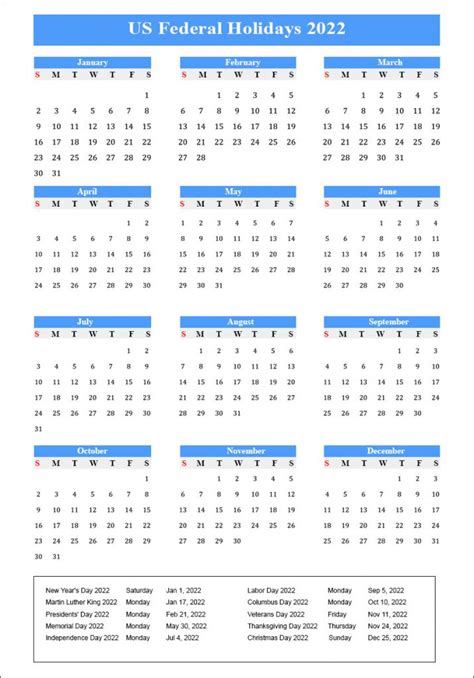 Us Calendar 2022 With Federal Holidays Archives The Holidays Calendar