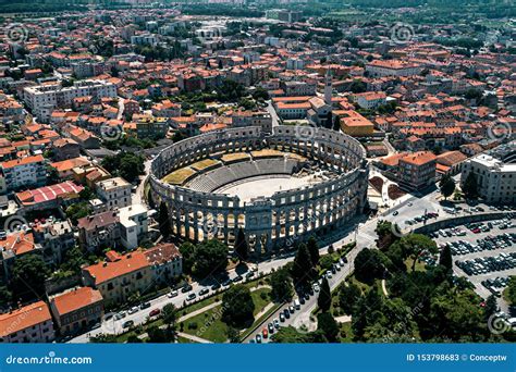 Pula Arena In Croatia And Pula City Old Town Stock Image Image Of