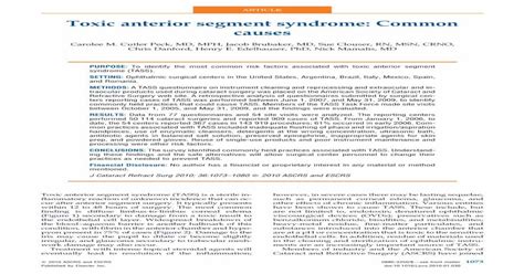 Toxic Anterior Segment Syndrome Common Causes [pdf Document]
