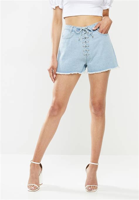 Riot Tie Highwaisted Mom Short Stonewash Blue Missguided Shorts