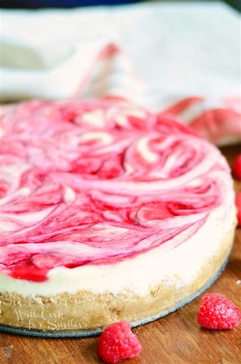 Put the remaining raspberries in a saucepan with the lemon juice and 1/4 cup of the granulated sugar. White Chocolate Raspberry Swirl Cheesecake - Will Cook For Smiles