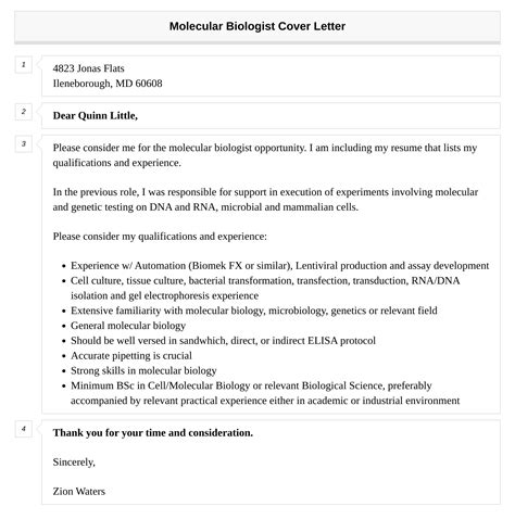 Molecular Biologist Cover Letter Velvet Jobs