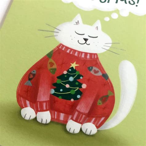 Cat Christmas Card Funny Cat Card Cute Cat Sweater Card Etsy