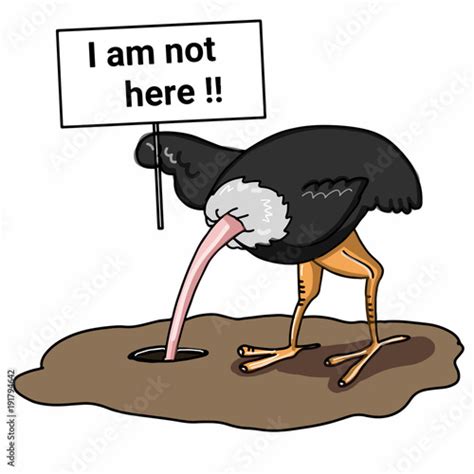 Cartoon The Ostrich Burying Its Head In The Sand And Text Stock Photo