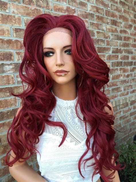 Crimson Burgandy Red Body Curls Blended Human Hair Lace Front Wig 24