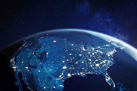 Usa From Space At Night With City Lights Showing American Cities In