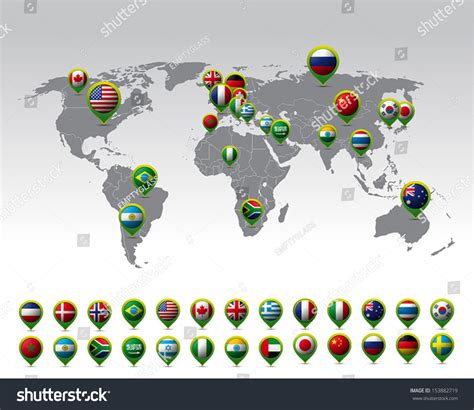 World Map Pins Flags Vector Stock Vector 153882719 Shutterstock