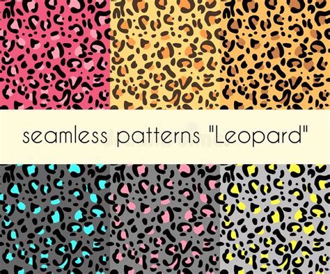 Animal Skin Seamless Leopard Patterns Vector Set Of 6 Patterns Stock