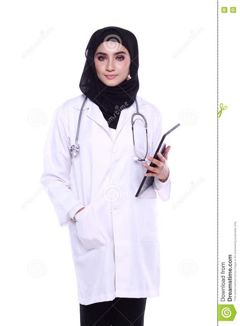 Muslimah Doctor Isolated In White Background Stock Image