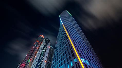 Ocean Heights Tower At Night Dubai 5k Ultrahd Wallpaper